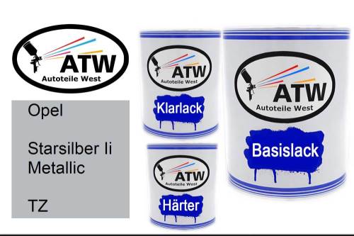 Opel, Starsilber Ii Metallic, TZ: 1L Lackdose + 1L Klarlack + 500ml Härter - Set, von ATW Autoteile West.